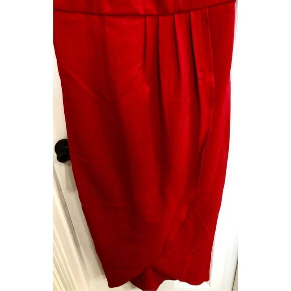 JULIA JORDAN - NWT - L Sz 8 Knot Neck Tulip Hem Midi Dress in Red Scuba Crepe ♥️ - Picture 12 of 16